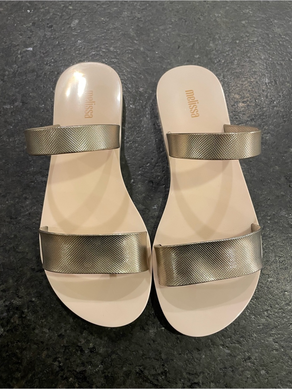 Melissa Metallic Gold Double-Strap Slide Sandals